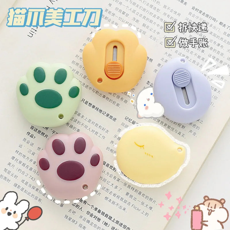 Cute Cartoon Cat Claw Retractable Paper Cutter - Utility Knife for School, Office, Home Stationery