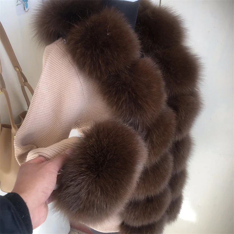 Women’s Spring & Autumn Sweater Cardigan – Real Fox Fur Collar Jacket, Natural Fur Outerwear