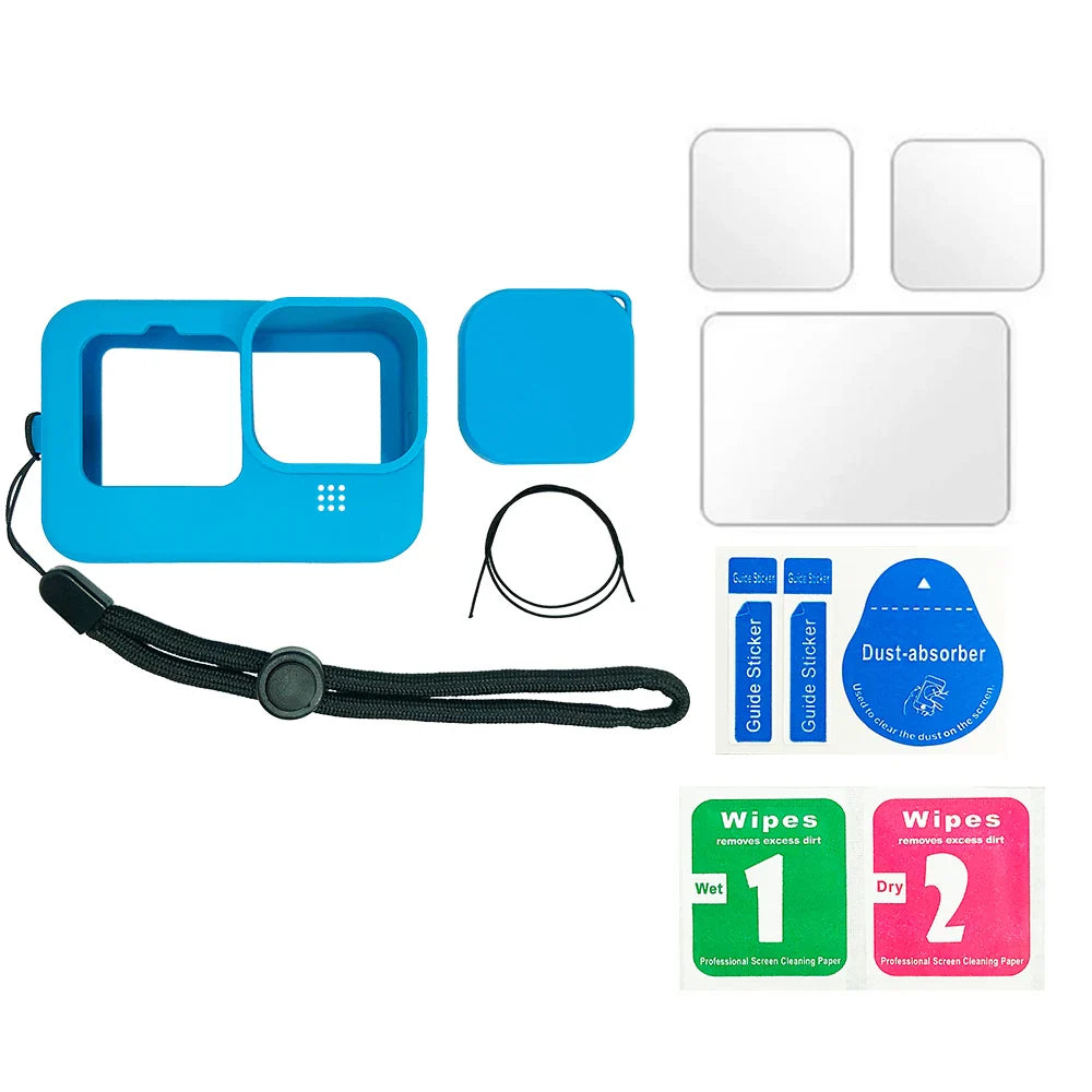Protective Silicone Case for GoPro Hero 12/11/10/9 Black – Tempered Glass Screen Protector & Lens Cap Cover Accessory