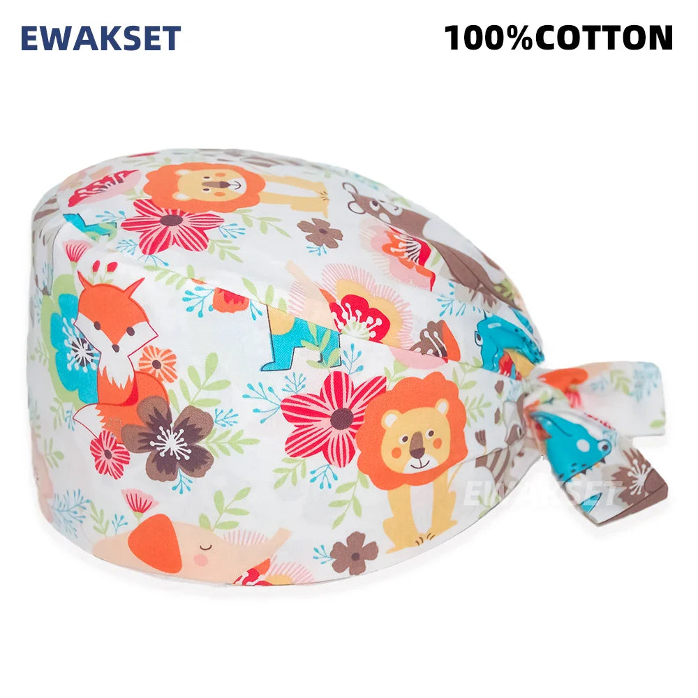 Unisex Soft Scrub Cap – Cartoon Print Surgical Hat for Men and Women, Operating Room Nursing Accessories