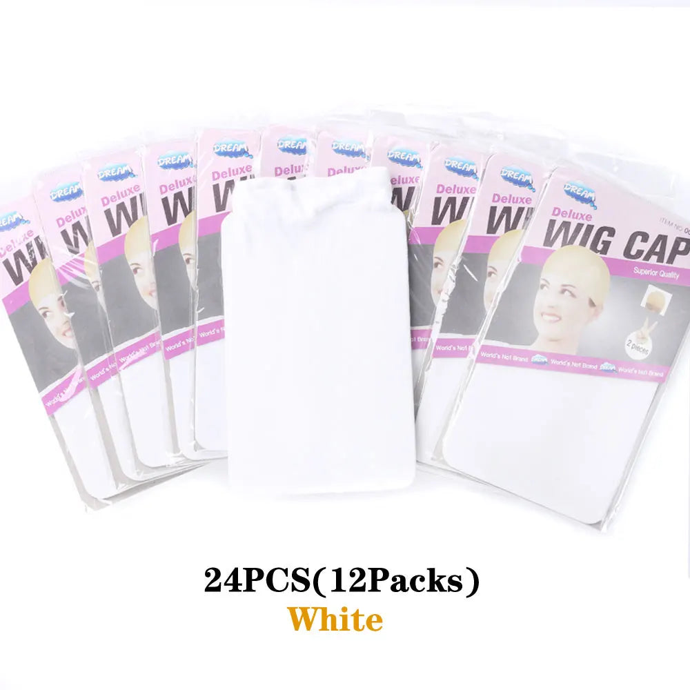 24PCS Wig Caps (12 Packs) – Stretchable Nylon Mesh Stocking Hair Nets, Breathable & Free Size for Wigs