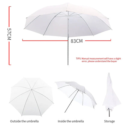 4-Pack 33"/83cm Soft White Translucent Umbrellas — Photo & Video Studio Lighting Diffusers for Photography Flash