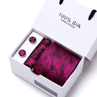 100% Silk Tie Gift Set - Classic Striped Wedding Necktie with Handkerchief for Men
