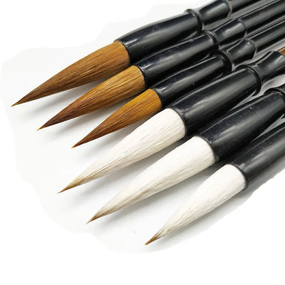 3/6Pcs Woolen Calligraphy Brush Set – Brown Weasel Hair Chinese & Japanese Art Pens for Office & School