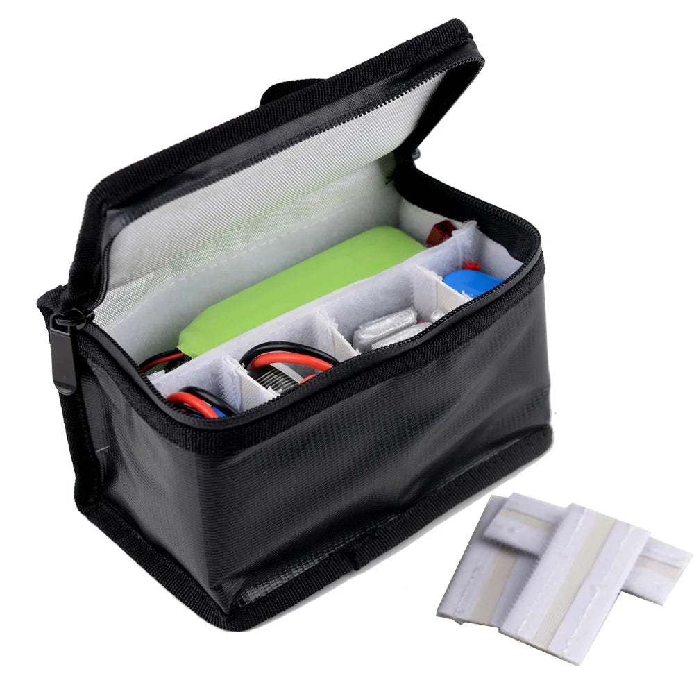155x115x90mm Fireproof Explosion-Proof Safety Bag – 8-Compartment Storage for RC Drone, Airplane & Helicopter Batteries