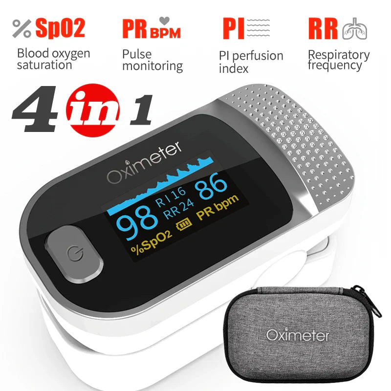 KIUZOU Finger Pulse Oximeter – SPO2, PR, PI, RR Blood Oxygen Saturation and Heart Rate Monitor with OLED Display