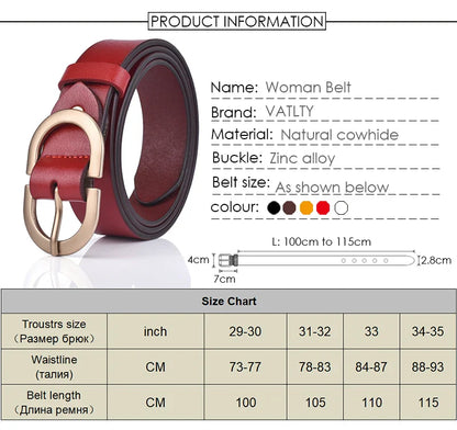 VATLTY Women's Leather Belt – Authentic Cowhide with Golden Alloy Buckle, Jeans & Trousers Belt (ZK105)