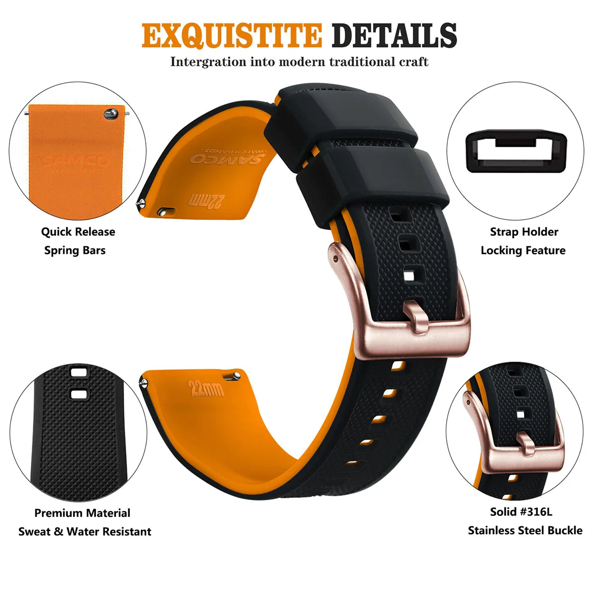 Premium Silicone Watch Band – Quick Release Rubber Strap, 18mm 20mm 22mm Replacement Watchband