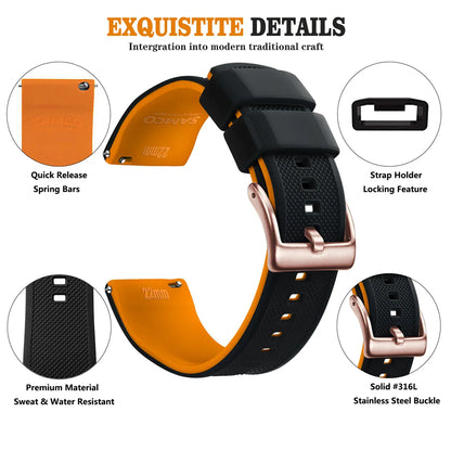 Premium Silicone Watch Band – Quick Release Rubber Strap, 18mm 20mm 22mm Replacement Watchband