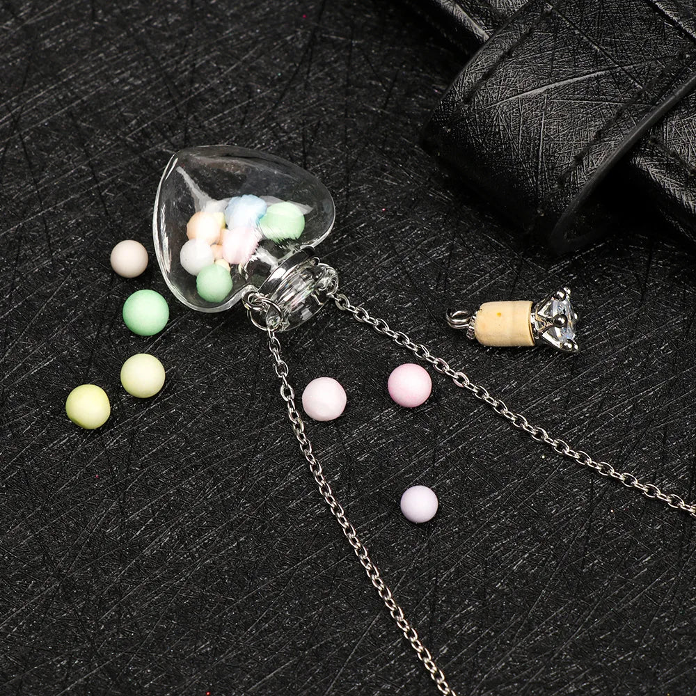 Openable Glaze Vial Pendant Necklace – Water Drop Heart Mini Perfume Bottle, Keepsake Jewelry Gift with Steel Chain