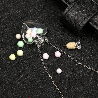 Openable Glaze Vial Pendant Necklace – Water Drop Heart Mini Perfume Bottle, Keepsake Jewelry Gift with Steel Chain