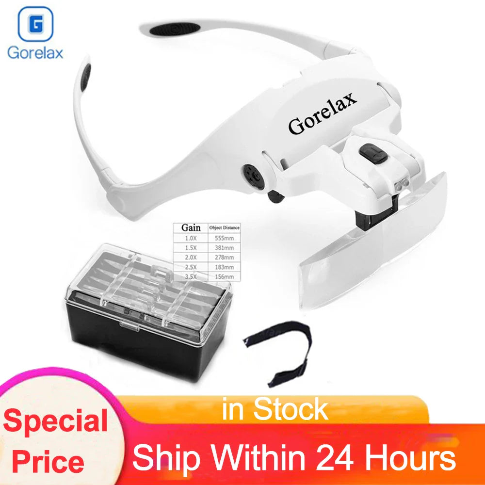 LED Magnifying Glass Headband Loupe – Jeweler & Reading Magnifier with Optical Glass for Repairs