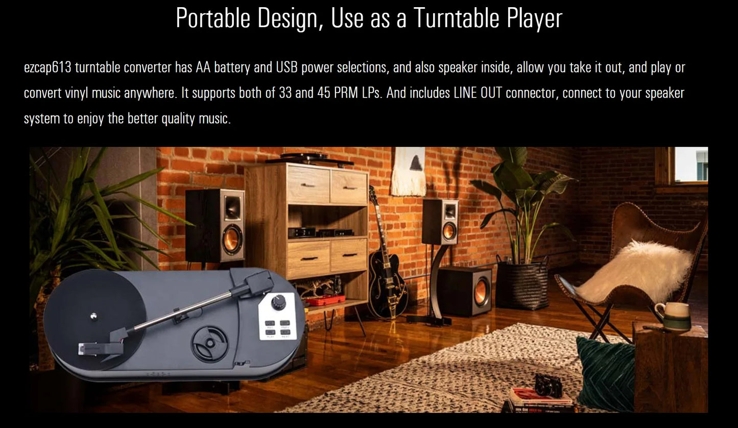 Portable 33/45RPM Phonograph Turntable — Vinyl to MP3 Converter with TF Card/USB & Built-in Speaker