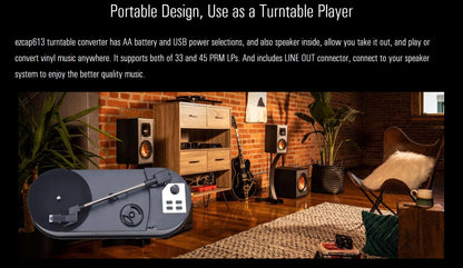 Portable 33/45RPM Phonograph Turntable — Vinyl to MP3 Converter with TF Card/USB & Built-in Speaker