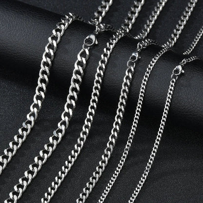 Basic Punk Cuban Chain Necklace – 3mm/5mm/7mm Stainless Steel Curb Link Choker for Men & Women, Black & Gold Colors