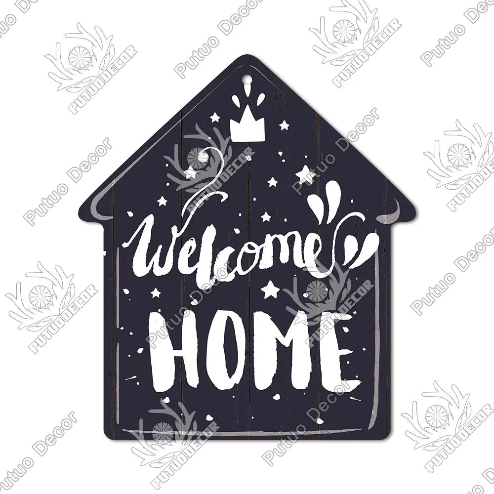 Putuo Decor Welcome House Shaped Wooden Sign – Rustic Hanging Plate for Home, Living Room Wall Decor