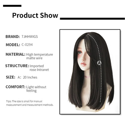 7JHHWIGS Long Straight Light Brown Synthetic Wig with Bangs – Heat-Resistant Daily Wear Wig for Women