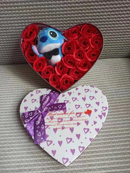 Disney Lilo & Stitch Plush Doll with Rose Bouquet – Gift Box & Flower Arrangement for Valentine’s & Christmas