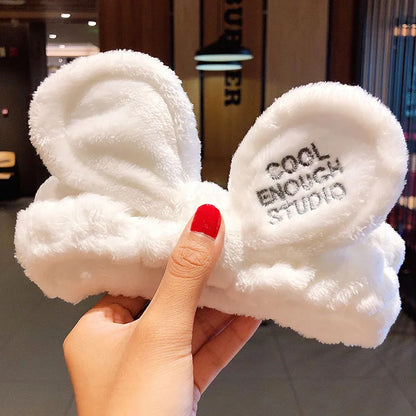 Soft Coral Fleece Bow Headband – Wash Face Hair Holder with Animal Ears for Women & Girls