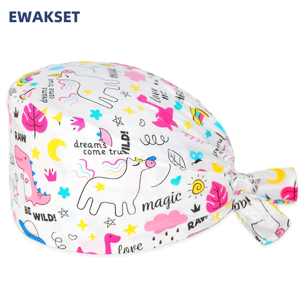 Unisex Soft Scrub Cap – Cartoon Print Surgical Hat for Men and Women, Operating Room Nursing Accessories