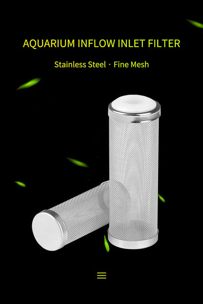 12/16mm Aquarium Inflow Inlet Filter – Stainless Steel Mesh Net Guard, Fish Tank Intake Strainer & Prefilter Cover