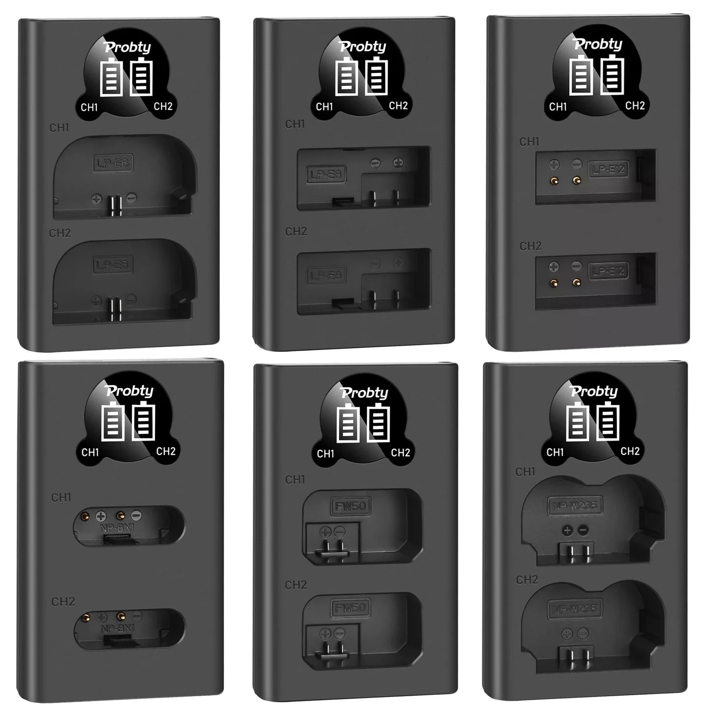 LED Dual Camera Battery Charger – Compatible with LP-E6, LP-E8, NP-FW50, EN-EL15, and More
