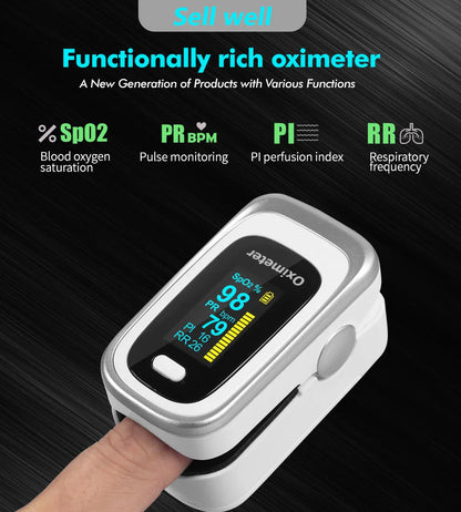 KIUZOU Finger Pulse Oximeter – SPO2, PR, PI, RR Blood Oxygen Saturation and Heart Rate Monitor with OLED Display