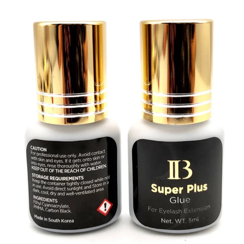 IB Super Plus Eyelash Extension Glue — 5/10 Bottles Original IBeauty Gold Cap Black Adhesive for False Lashes and Makeup Tools