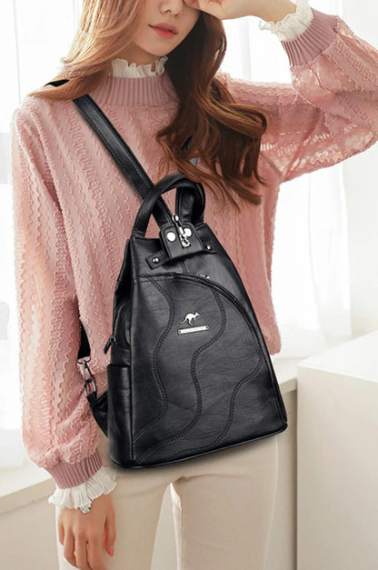 Women's Leather Zipper Backpack - Chest Bag Travel Pack, Ladies' School Bagpack for Teenage Girls, Sac A Dos