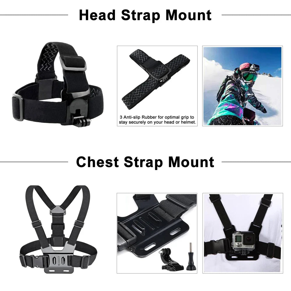 ORBMART GoPro Accessories Set Compatible with Hero 4–13 Black, Mounts for DJI, Insta360, SJCam Action Cameras