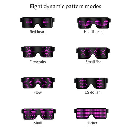 App-Controlled Bluetooth LED Party Glasses - Customizable Languages, USB Charge, Flashing Luminous Eyewear for Christmas, Concerts, and Sunglasses