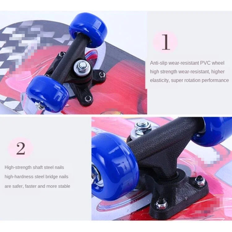 60cm Kids' Beginner Skateboard – Double Rocker Maple Deck with Cartoon Design for Outdoor Fun