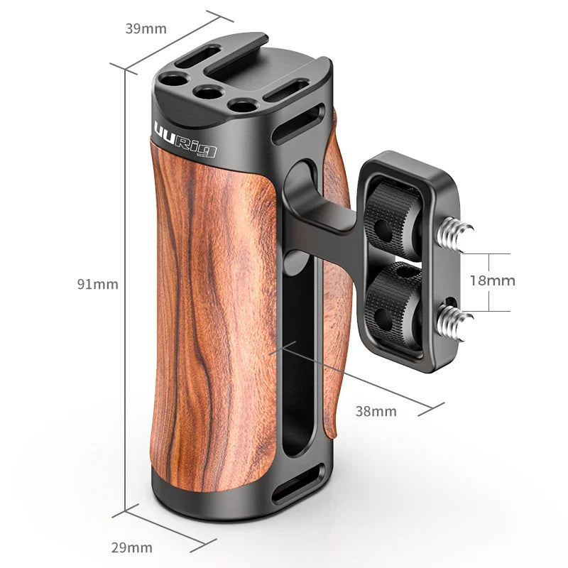 ULANZI R075 Universal Camera Cage Side Handle - Wooden Grip with Cold Shoe for Sony, Canon, Nikon Cameras - Perfect for Mic, Video Light Attachment