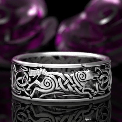 Huitan Viking Giant Wolf Ring – Nordic Mythology Totem, Unisex Punk Hip Hop Fashion Jewelry Gift