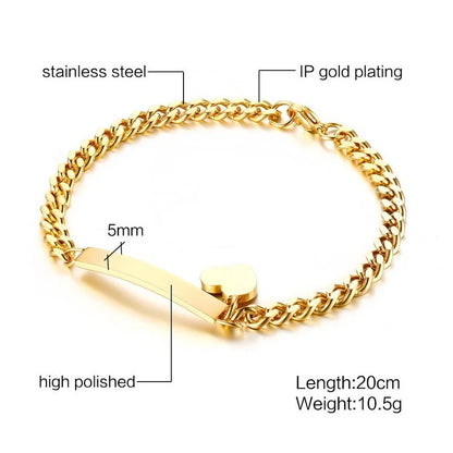 Elegant Personalized ID Bar Bracelet – 5mm Stainless Steel Link Chain for Women with Custom Name or Quote