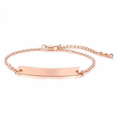 Elegant Personalized ID Bar Bracelet – 5mm Stainless Steel Link Chain for Women with Custom Name or Quote