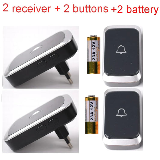 Waterproof Wireless Doorbell — AC 100V-240V EU Plug, Smart Remote Control, Battery Included, Plug & Play