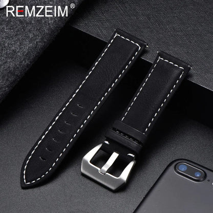 Genuine Leather Watch Band – Vintage Matte Black, Blue & Brown Strap for Men & Women, 18mm-24mm Wrist Bracelet