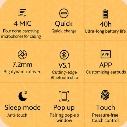 QCY T13 Bluetooth Headphones V5.1 – Wireless TWS Earbuds with Touch Control, 4 Mics, ENC HD Call, and Customizing App