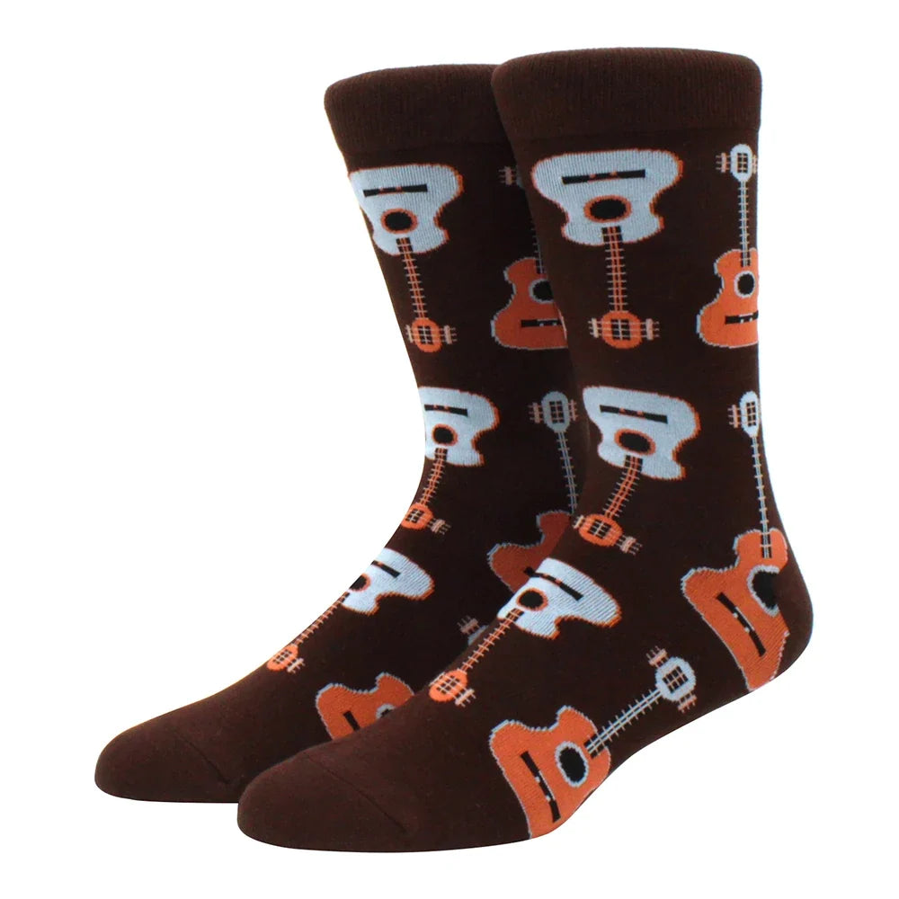 Men's Colorful Combed Cotton Jacquard Crew Socks - Striped Business Casual Dress Socks