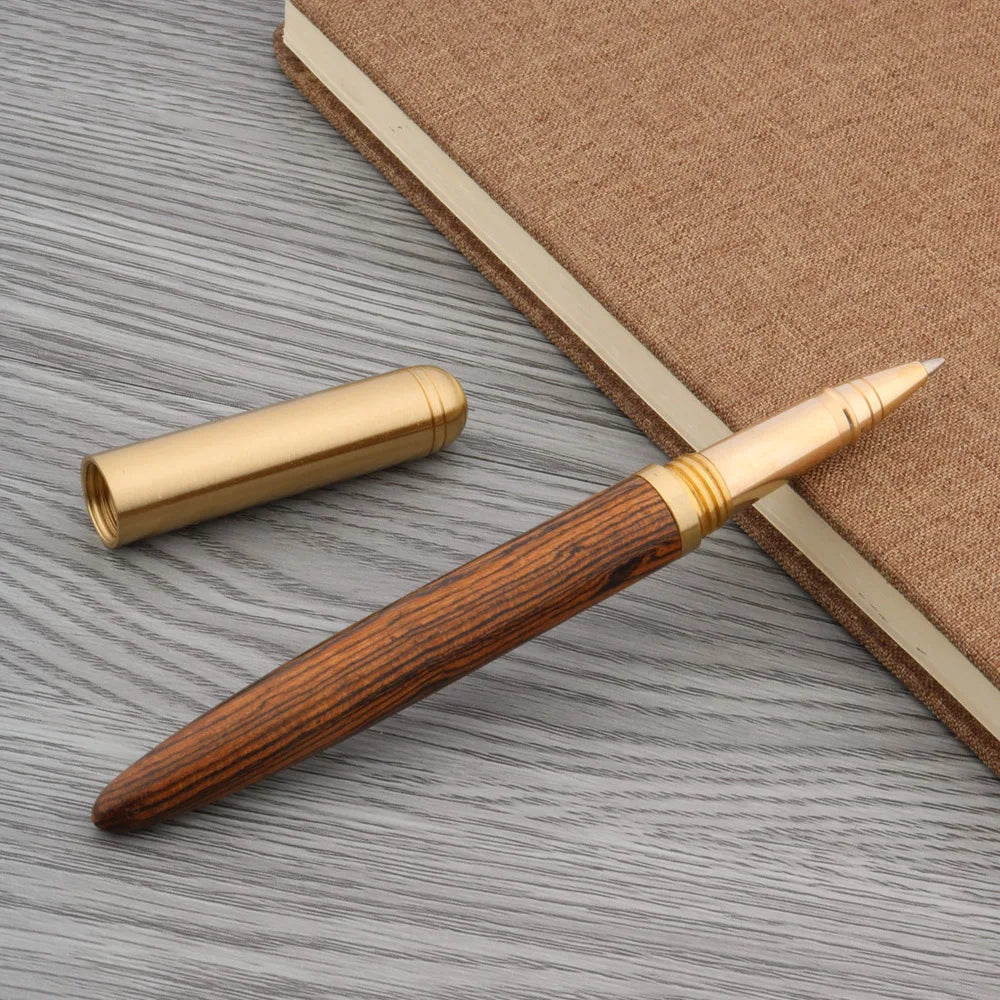 Luxury Copper & Ebony Wood Rollerball Pen – Brass Red Gold Ballpoint Writing Pen for Office & School