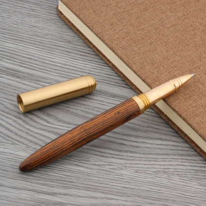 Luxury Copper & Ebony Wood Rollerball Pen – Brass Red Gold Ballpoint Writing Pen for Office & School
