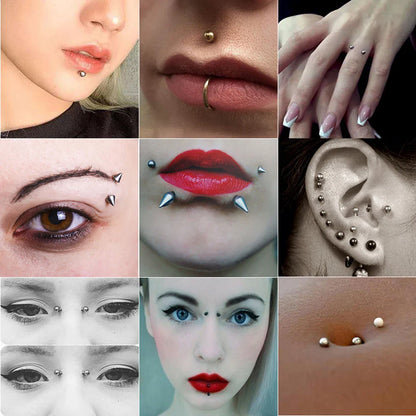 Fake Belly, Eyebrow, Lip Piercing Stickers – Non-Pierced Earring Stud Set, Fake Nose Ring & Dermal Anchor Jewelry