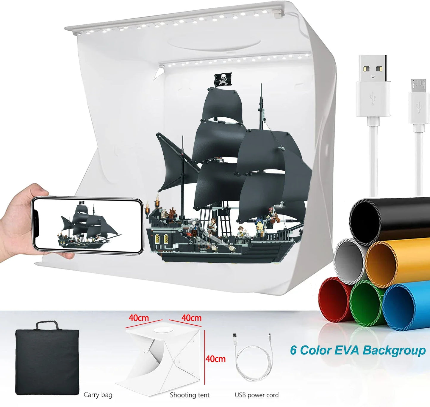Folding Lightbox 20/30/40cm – Portable LED Softbox Photo Studio Tent with USB for DSLR Camera