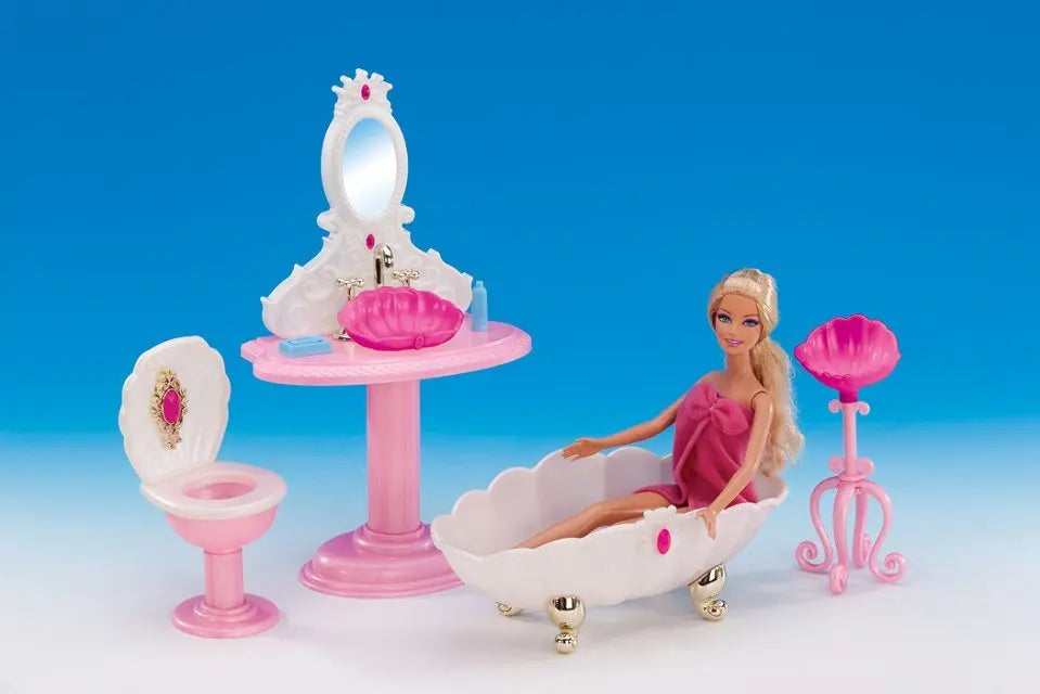 Princess Bathroom Furniture Set for Barbie Dollhouse – 30cm Accessories with Shower & Toilet