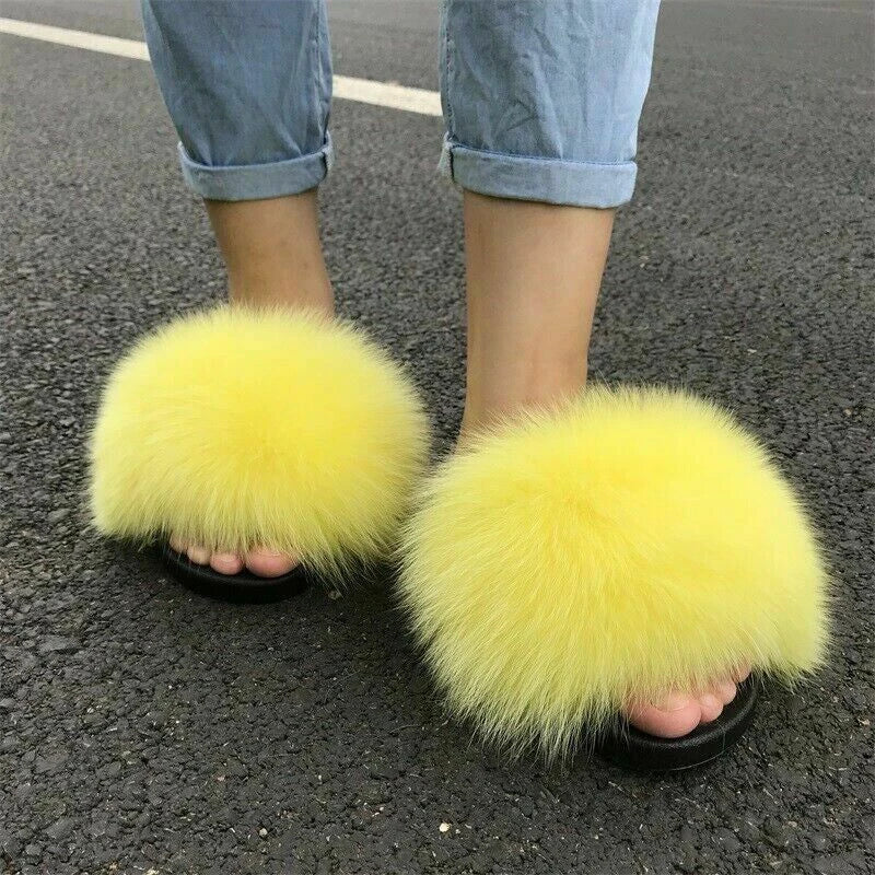 Girls’ Luxury Fluffy Fur Slippers – Warm Plush Indoor Flip Flop Slides for Women, New Arrival
