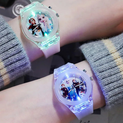 Disney Frozen Princess Kids Watch - Girls' Luminous LED Colorful Wristwatch for Students & Ladies