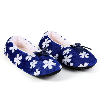 Mntrerm Women's Warm Cotton Slippers with Non-Slip Sole, Plush Indoor Shoes with Bow Tie Dots