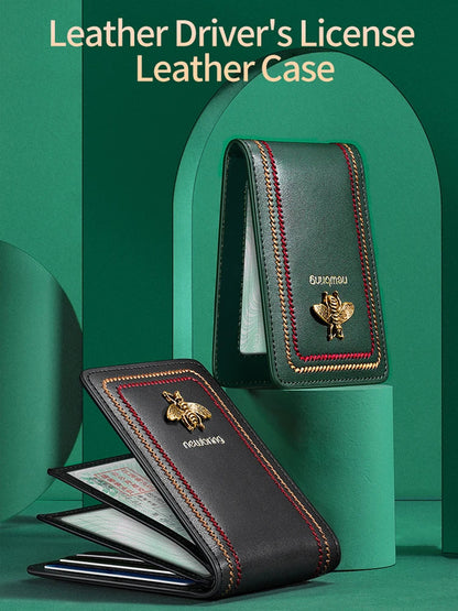 Genuine Leather Driver's License Holder - ID Card Wallet Folder for Men and Women, Ideal for Car Documents