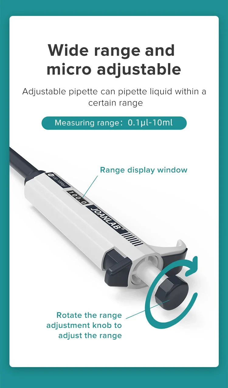 JOANLAB Digital Micropipette — Automatic Adjustable Plastic Pipette for Laboratory & Chemistry Experiments, Includes Pipette Tips